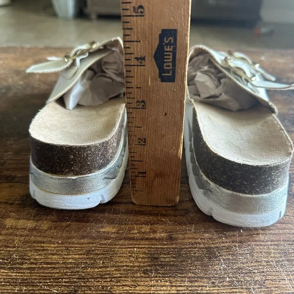 Rialto Womens Farina Sandals 8.5 White Slip On Slides Comfy Cork Wedge Platform - Picture 11 of 11